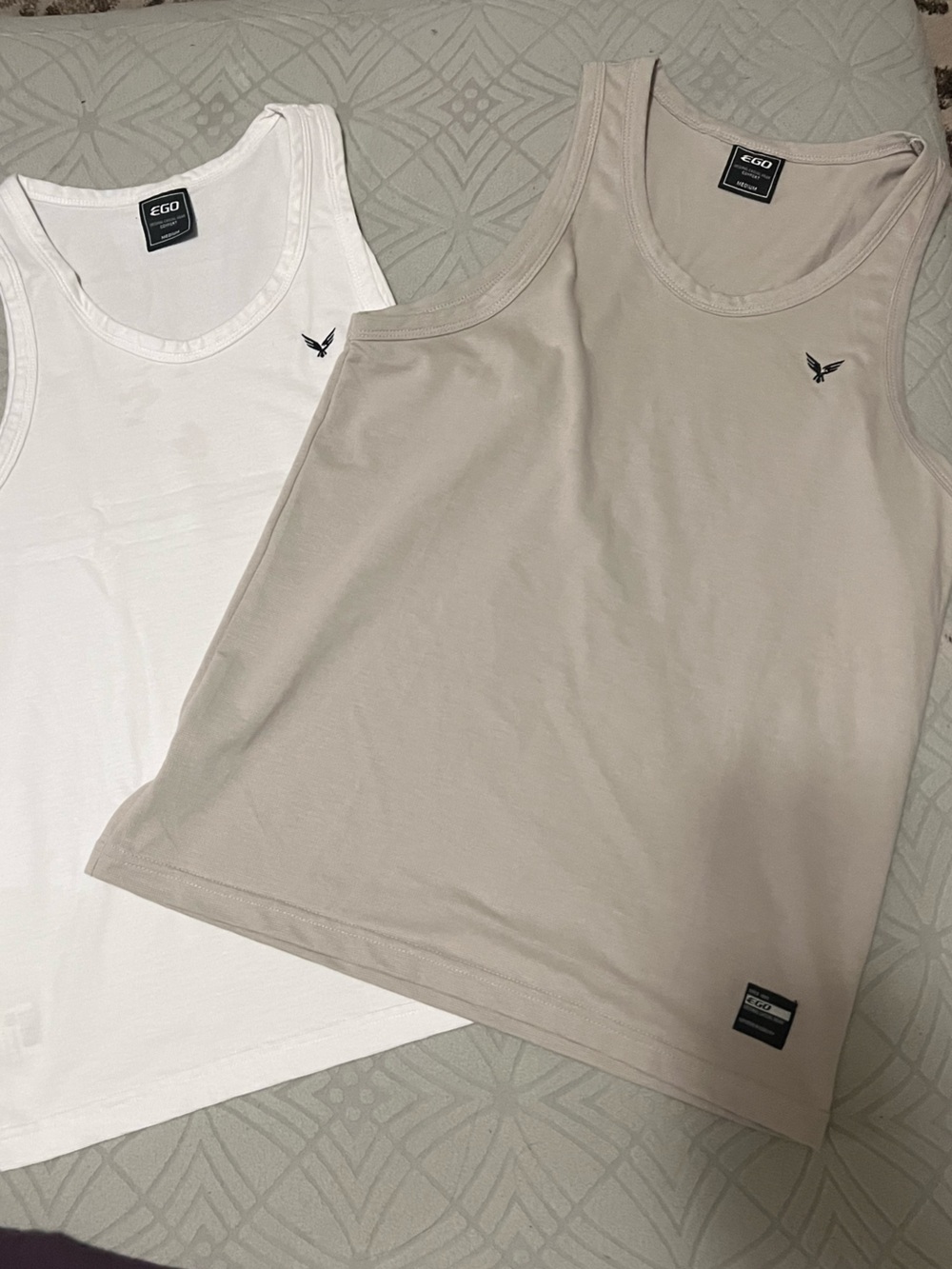 EGO Men’s Tank Top – White & Light Taupe